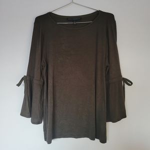 WHBM Olive Jersey Knit Bell-Sleeve Top with Chiffon Ties at Elbows